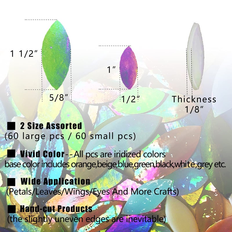 Paljolly 120 Pcs Iridescent Glass Petal Mosaic Tiles For Crafts  Stained Glass Supplies  Flower Leaves Mosaic Pieces Kit  Assorted Size And Rainbow Colors - Image 3