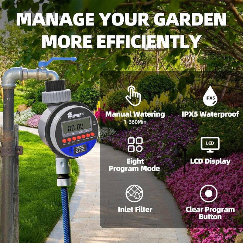 Yardeen Electronic Water Timer Garden Irrigation Controller Digital Intelligence Watering System LCD Waterproof, No Water Pressure Required - Image 3