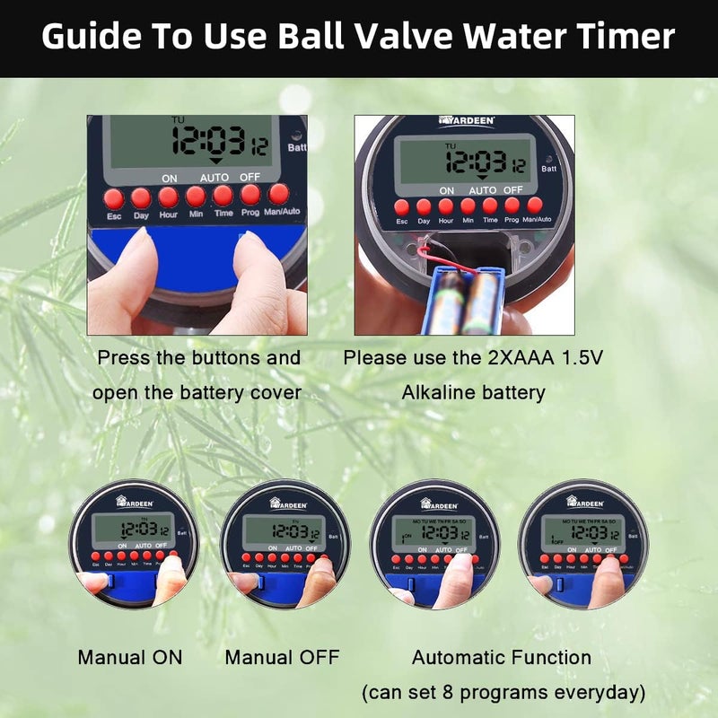 Yardeen Electronic Water Timer Garden Irrigation Controller Digital Intelligence Watering System LCD Waterproof, No Water Pressure Required - Image 4