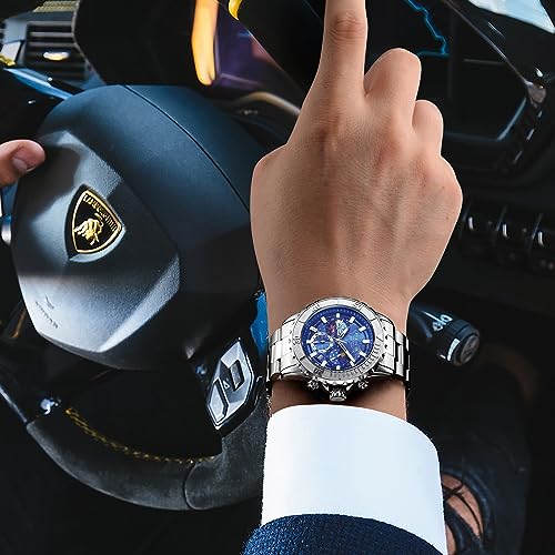 Feice Watch for Men's Quartz Watch with 24-Hour Display, Date, Luminous Hands, Starry Sky Dial, Stainless Steel Band, 3ATM Water Resistant Watches for Men-FK131 - Image 5