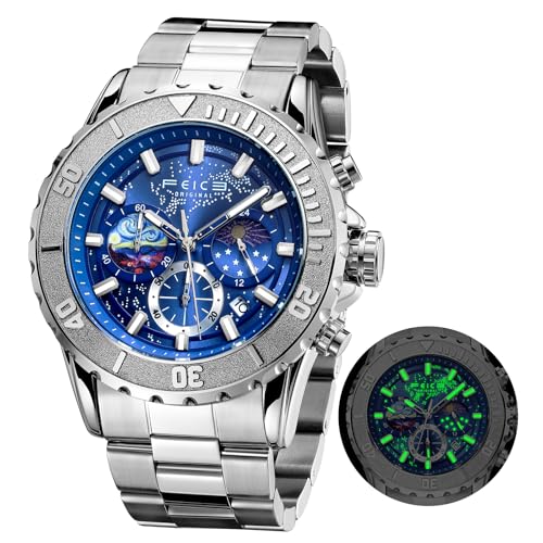 Feice Watch for Men's Quartz Watch with 24-Hour Display, Date, Luminous Hands, Starry Sky Dial, Stainless Steel Band, 3ATM Water Resistant Watches for Men-FK131 - Image 1