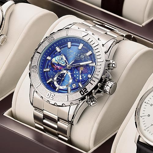 Feice Watch for Men's Quartz Watch with 24-Hour Display, Date, Luminous Hands, Starry Sky Dial, Stainless Steel Band, 3ATM Water Resistant Watches for Men-FK131 - Image 2