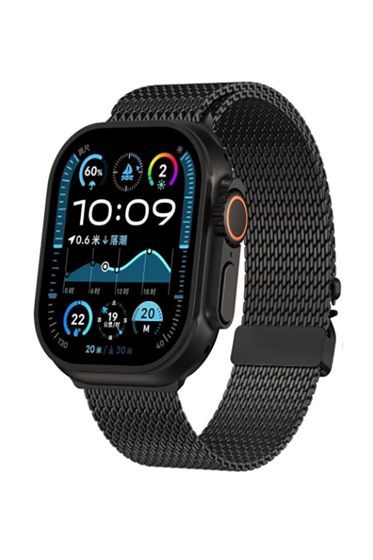 حلقة شبكية ميلانية متوافقة مع أساور آبل ووتش مقاس 49 ملم 46 ملم 45 ملم 44 ملم 42 ملم للرجال والنساء، حلقة شبكية من الفولاذ المقاوم للصدأ مع مشبك على طراز المظلة لـ iWatch Ultra 2 وSeries 10 و9 و8 و7 و6 SE و5 و4 و3 - Image 2