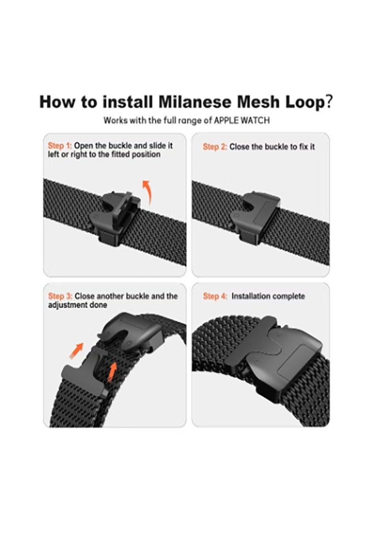 حلقة شبكية ميلانية متوافقة مع أساور آبل ووتش مقاس 49 ملم 46 ملم 45 ملم 44 ملم 42 ملم للرجال والنساء، حلقة شبكية من الفولاذ المقاوم للصدأ مع مشبك على طراز المظلة لـ iWatch Ultra 2 وSeries 10 و9 و8 و7 و6 SE و5 و4 و3 - Image 3