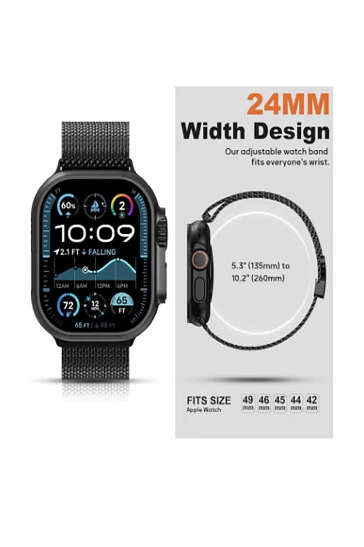 حلقة شبكية ميلانية متوافقة مع أساور آبل ووتش مقاس 49 ملم 46 ملم 45 ملم 44 ملم 42 ملم للرجال والنساء، حلقة شبكية من الفولاذ المقاوم للصدأ مع مشبك على طراز المظلة لـ iWatch Ultra 2 وSeries 10 و9 و8 و7 و6 SE و5 و4 و3 - Image 4