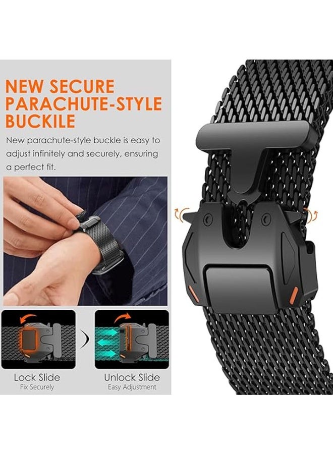 Wingle Milanese Loop Metal Mesh Band for Apple Watch Ultra 2 49mm 46mm 45mm 44mm Men and Women Stainless Steel Parachute Clasp for iWatch Ultra Series SE 10 9 8 7 6 5 4 3 - Image 3