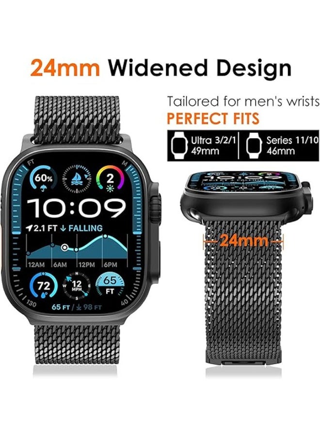 Wingle Milanese Loop Metal Mesh Band for Apple Watch Ultra 2 49mm 46mm 45mm 44mm Men and Women Stainless Steel Parachute Clasp for iWatch Ultra Series SE 10 9 8 7 6 5 4 3 - Image 5