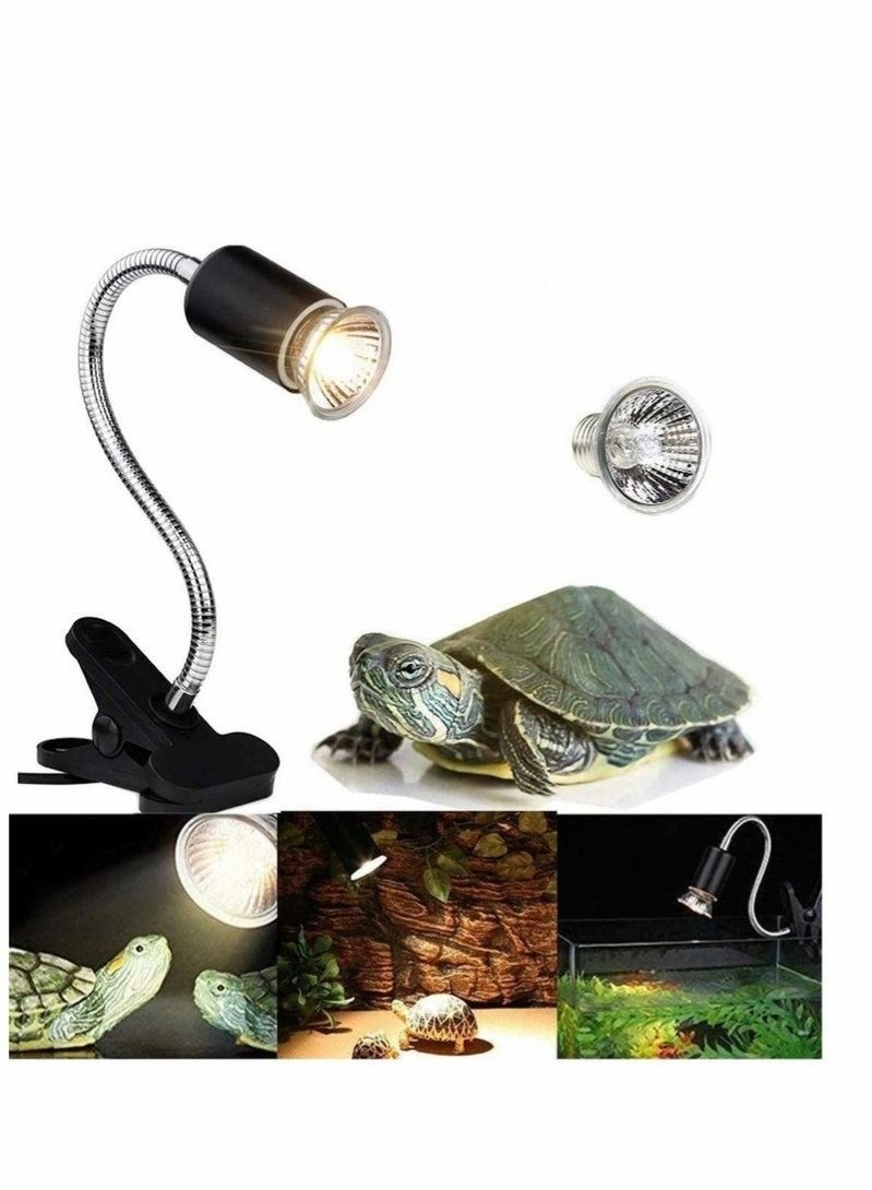 WALALLA UVA/UVB Tortoise Heat Lamp, 50W Clamp-on Reptile Heat Bulb, 360° Adjustable Aquarium Heating Light, E27 Clamp-on Pet Heating Emitter for Reptiles/Amphibians/Lizards/Turtle/Snakes - Image 1