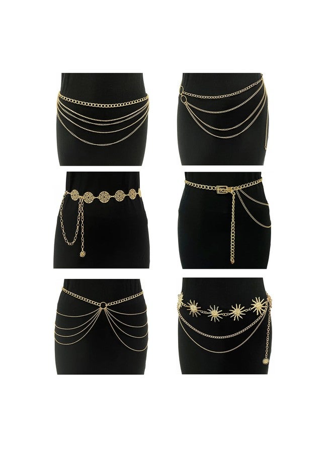 تورنيتو سلسلة خصر معدنية متعددة الطبقات من تورنيتو، مكونة من 6 قطع، بتصميم بوهيمي، مزينة بشرابة طويلة، وسلسلة كوبية سميكة، وسلسلة مجوفة للبطن، قابلة للتعديل، مجوهرات للجسم للنساء - Image 1