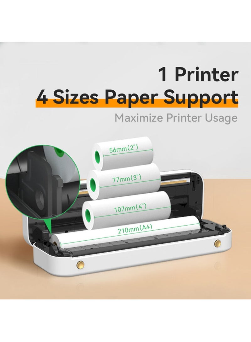 طابعة A4 محمولة بتقنية البلوتوث. متوافق مع أنظمة Android وiOS وأجهزة الكمبيوتر المحمولة، ويدعم عرض الورق مقاس 2 بوصة و3 بوصة و4 بوصة. بدون حبر ومثالي للسفر والدراسة والاستخدام المنزلي - Image 2