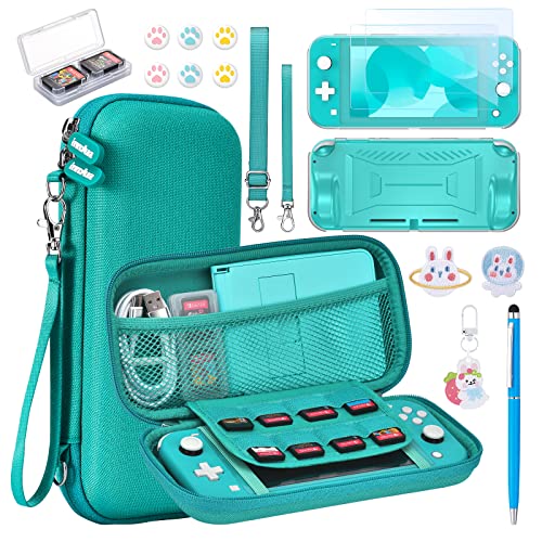 innoAura Switch Lite Case 18-in-1 Accessories Bundle for NS Switch Lite (2019), with Protective Carrying Case, Game Holder, Screen Protector & Cute Thumb Grips, Turquoise - Image 1