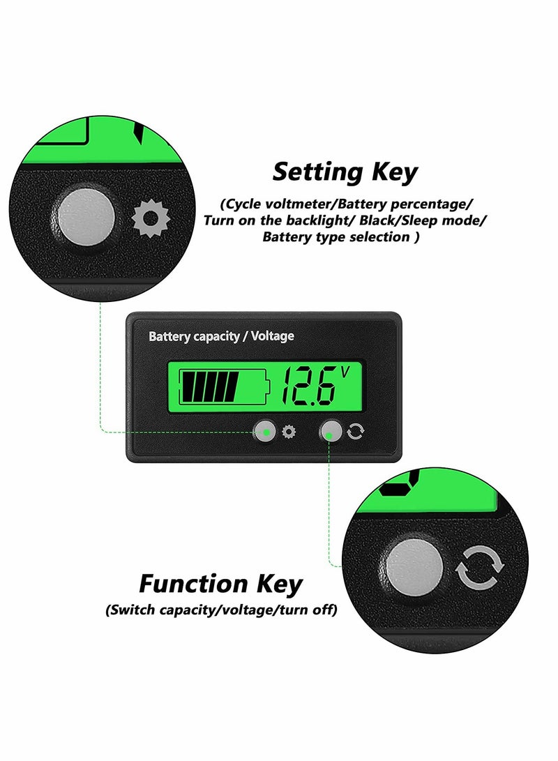 KASTWAVE Battery Indicator, Golf Cart Battery Meter, Front Setting, Switch Key, Battery Capacity Voltage Indicator, Battery Gauge, for Acid, Lithium-ion Detect, 1PCS (Green) - Image 3