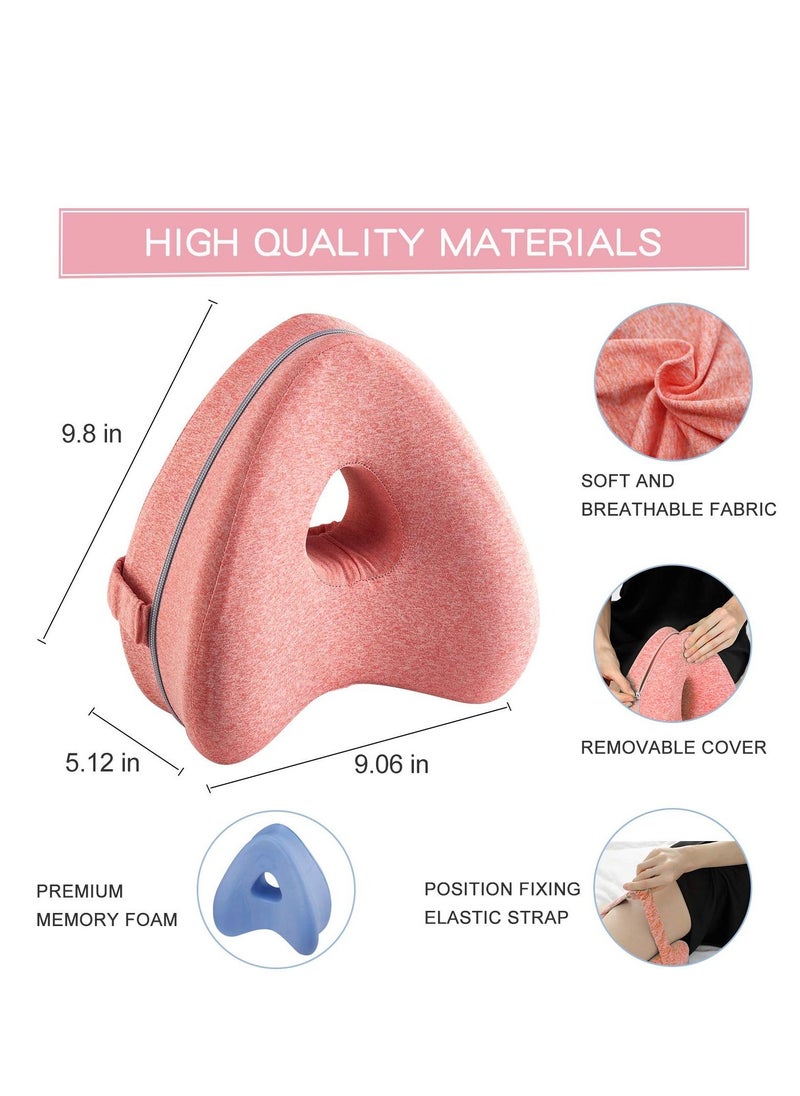 Arabest - Memory Foam Knee Pillow with Elastic Strap for Side Sleepers Pink 25x23x13cm - Image 1