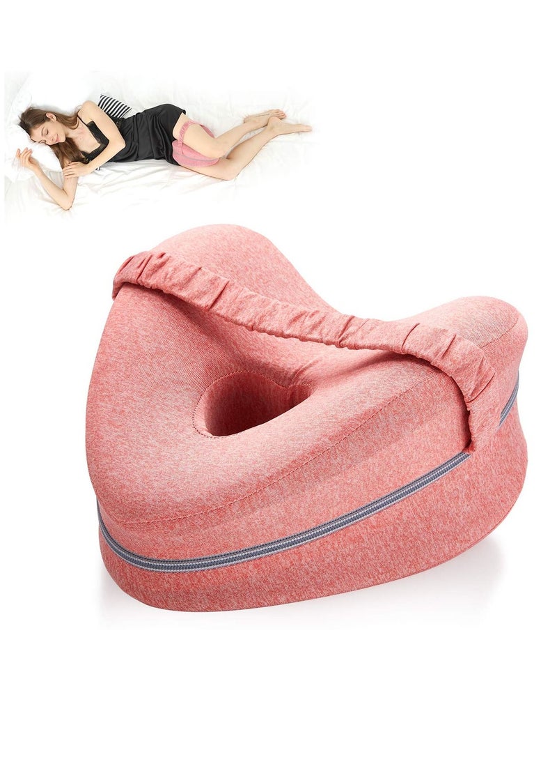 Arabest - Memory Foam Knee Pillow with Elastic Strap for Side Sleepers Pink 25x23x13cm - Image 1