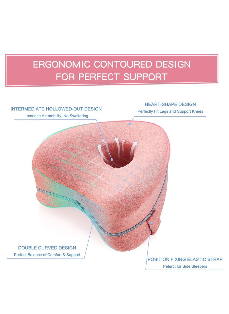 Arabest - Memory Foam Knee Pillow with Elastic Strap for Side Sleepers Pink 25x23x13cm - Image 1