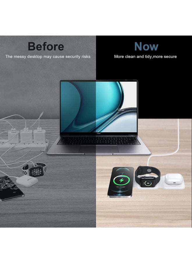 SHOPI - 3 in 1 Foldable Wireless Charger, Magnetic Fast Wireless Charging Pad, Compatible with iPhone 14/13/12/SE/11, Samsung Galaxy, Apple Watch, AirPods Pro - Image 1