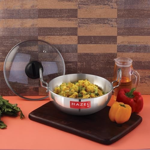 HAZEL Aluminium Kadhai with Glass Lid 4mm | Deep Frying Pan | Non Stick Cooking Vessel | Heavy Bottom Induction Kadai 3700 ml - Image 2