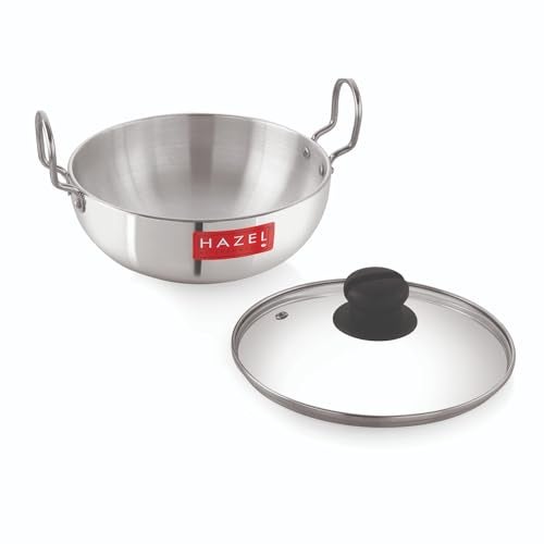 HAZEL Aluminium Kadhai with Glass Lid 4mm | Deep Frying Pan | Non Stick Cooking Vessel | Heavy Bottom Induction Kadai 3700 ml - Image 1