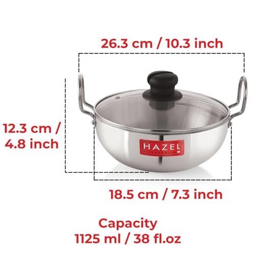HAZEL Aluminium Kadhai with Glass Lid 4mm | Deep Frying Pan | Non Stick Cooking Vessel | Heavy Bottom Induction Kadai 3700 ml - Image 4