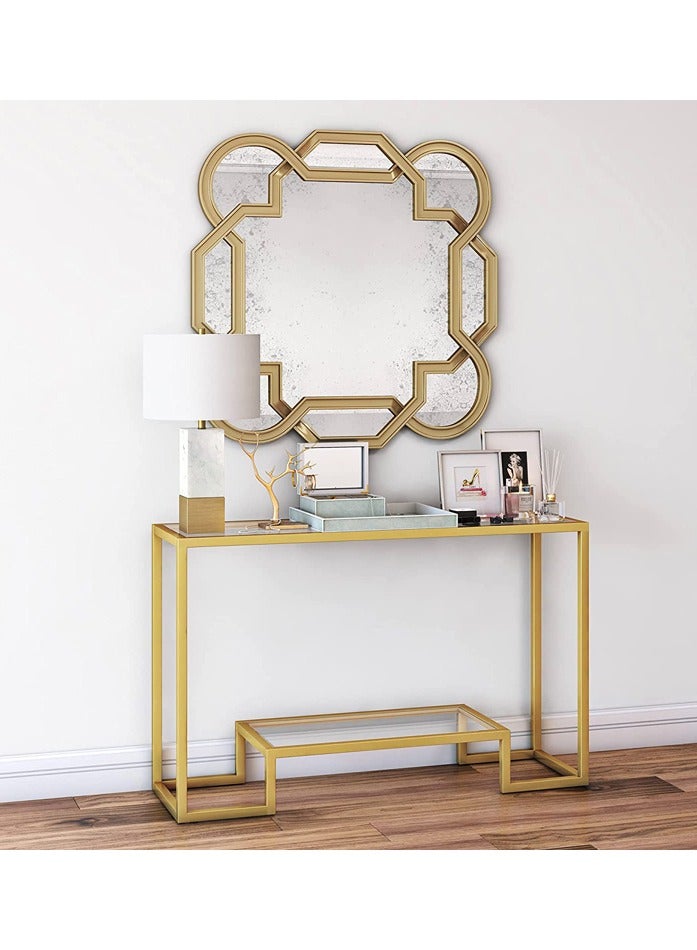 LINGWEI Metal Console Table with Clear Glass Surface and Shelf For Living room Bedroom Gold 120x80x40cm - Image 2