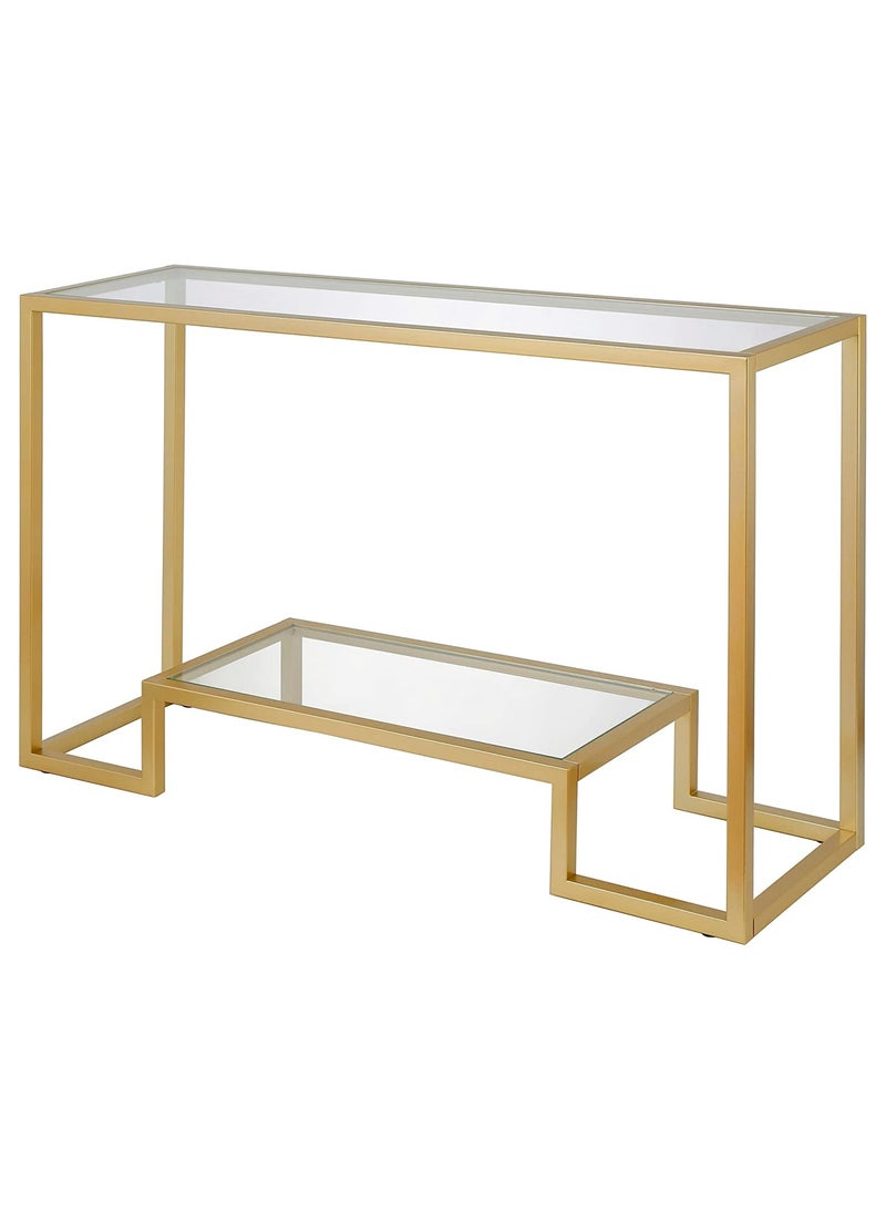 LINGWEI Metal Console Table with Clear Glass Surface and Shelf For Living room Bedroom Gold 120x80x40cm - Image 4