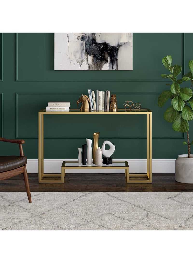LINGWEI Metal Console Table with Clear Glass Surface and Shelf For Living room Bedroom Gold 120x80x40cm - Image 5