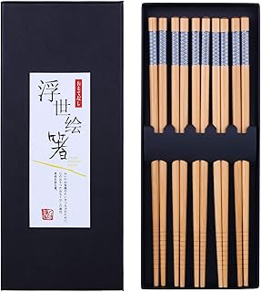 Antner 5 Pairs Bamboo Chopsticks Reusable Japanese Style Chopstick Gift Sets, Classic Natural Bamboo Chop Sticks - Image 1