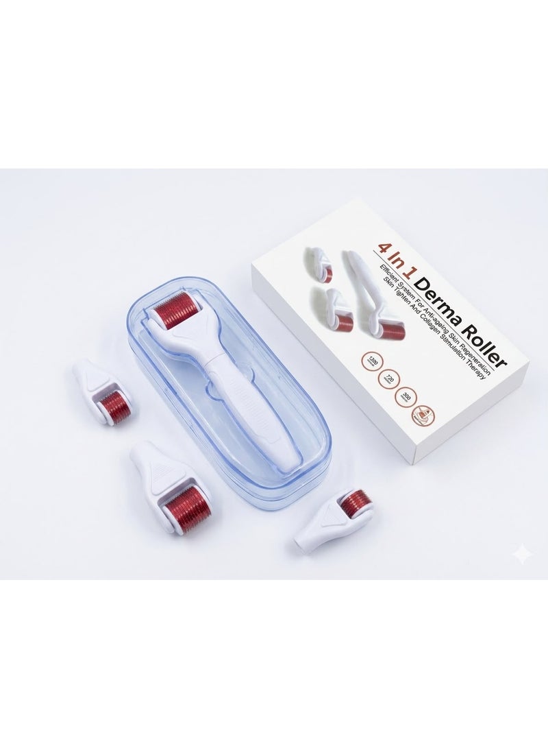 4-in-1 Derma Roller Kit for Face, Beard & Scalp – Microneedling Skin Care Tool with 4 Interchangeable Roller Heads