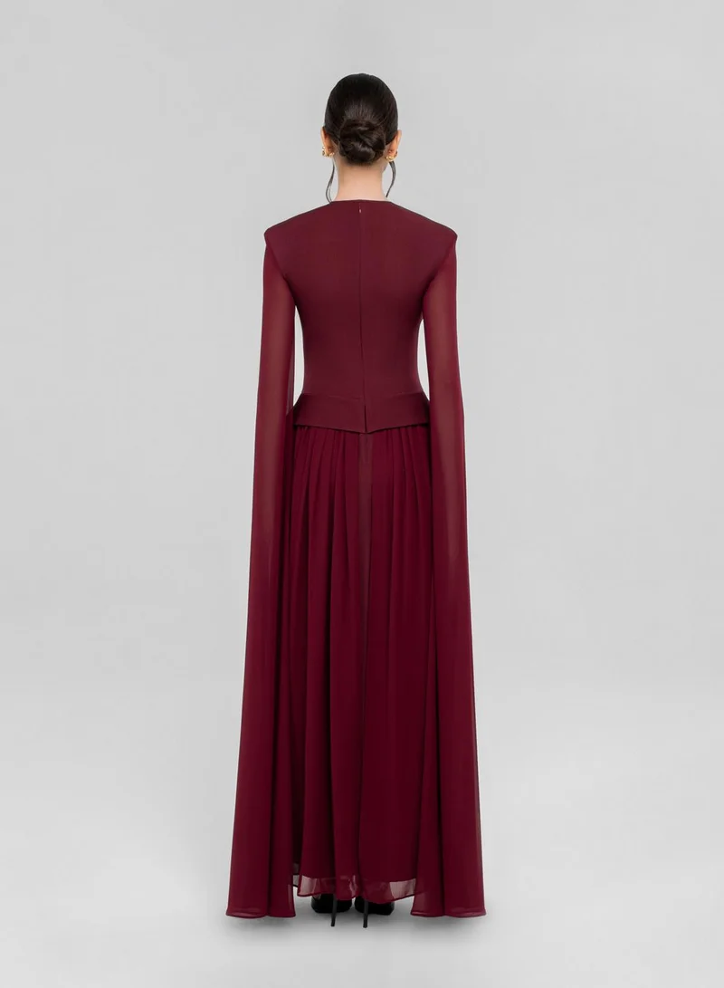 CHASE Pleated Draped Sleeve Maxi Dress