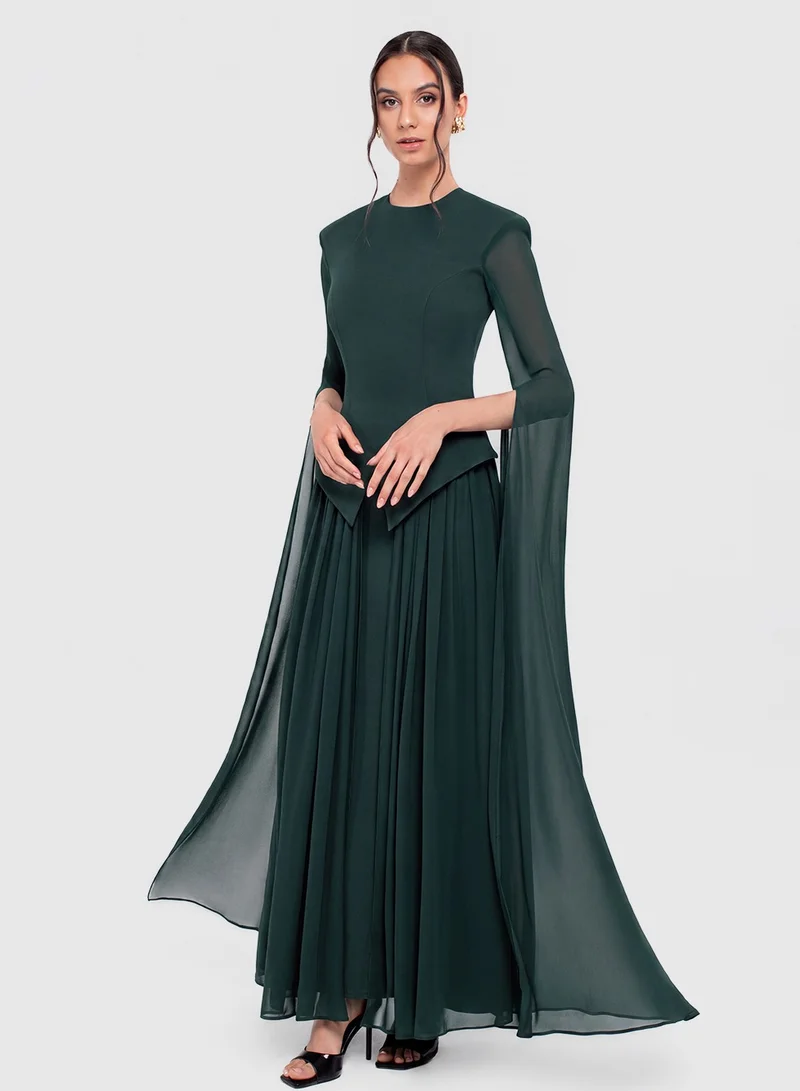 Chase Pleated Draped Sleeve Maxi Dress