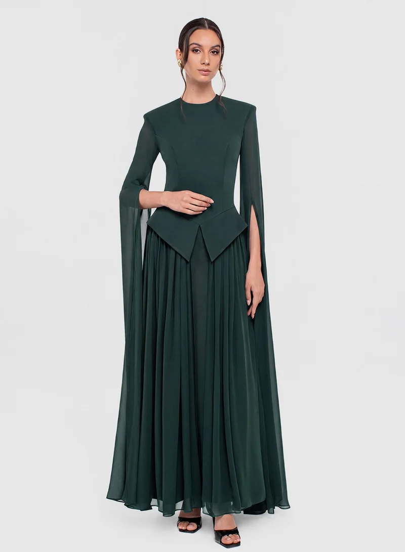 Chase Pleated Draped Sleeve Maxi Dress
