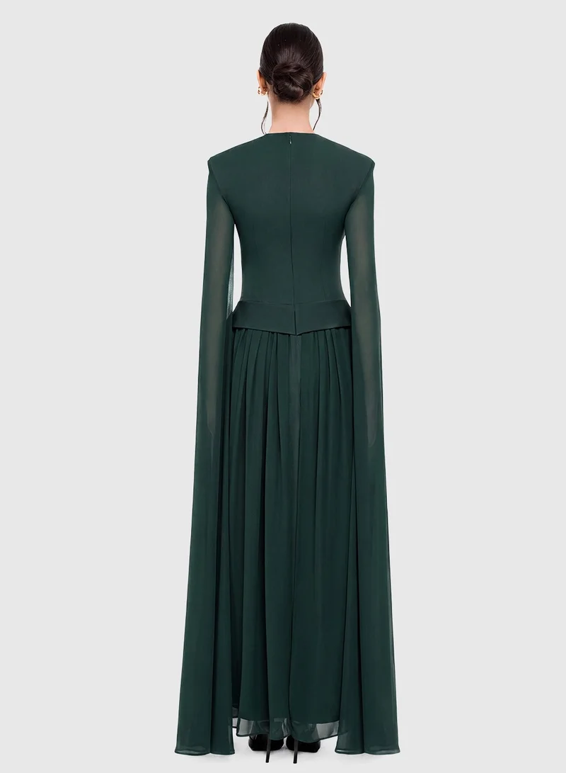 Chase  Pleated Draped Sleeve Maxi Dress for Women | Best Price UAE