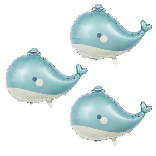 Villorem Whale Balloons Ocean Themed Party Decorations Matte Whale Foil Balloons for Birthday Baby Shower Supplies 3Pcs - Image 1