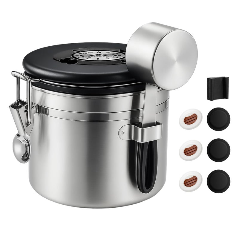 ShanSon Coffee Canister Airtight Coffee Container Stainless Steel Coffee Bean Storage Container with Scoop Coffee Canister for Beans Grounds Sugar Flour Tea Cereal,11OZ,Silver - Image 1