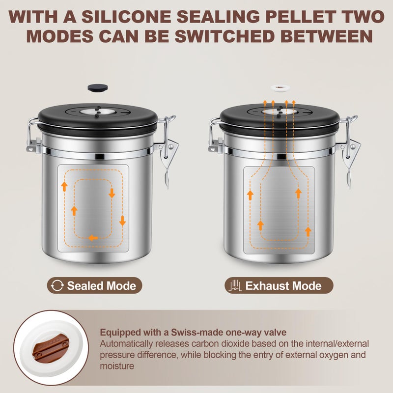 ShanSon Coffee Canister Airtight Coffee Container Stainless Steel Coffee Bean Storage Container with Scoop Coffee Canister for Beans Grounds Sugar Flour Tea Cereal,11OZ,Silver - Image 2