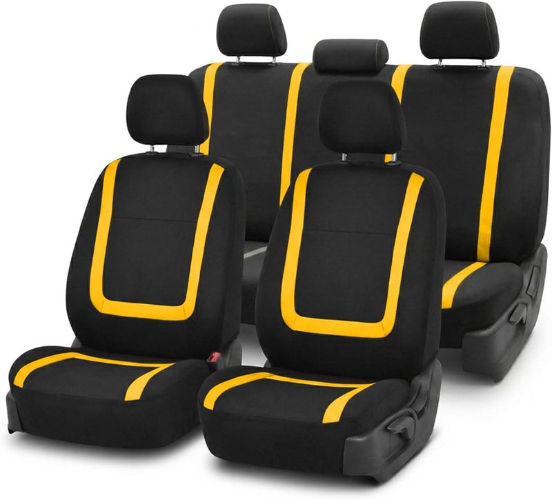 FH Group FB032YELLOW114 Yellow Unique Flat Cloth Car Seat Cover (w. 4 Detachable Headrests and Solid Bench) Salt resistant coating - Image 1