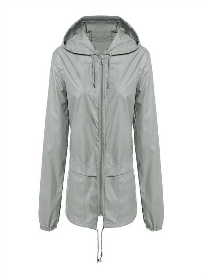 Loquat Hooded Zippered Cardigan Hiking Raincoat Jacket Grey 