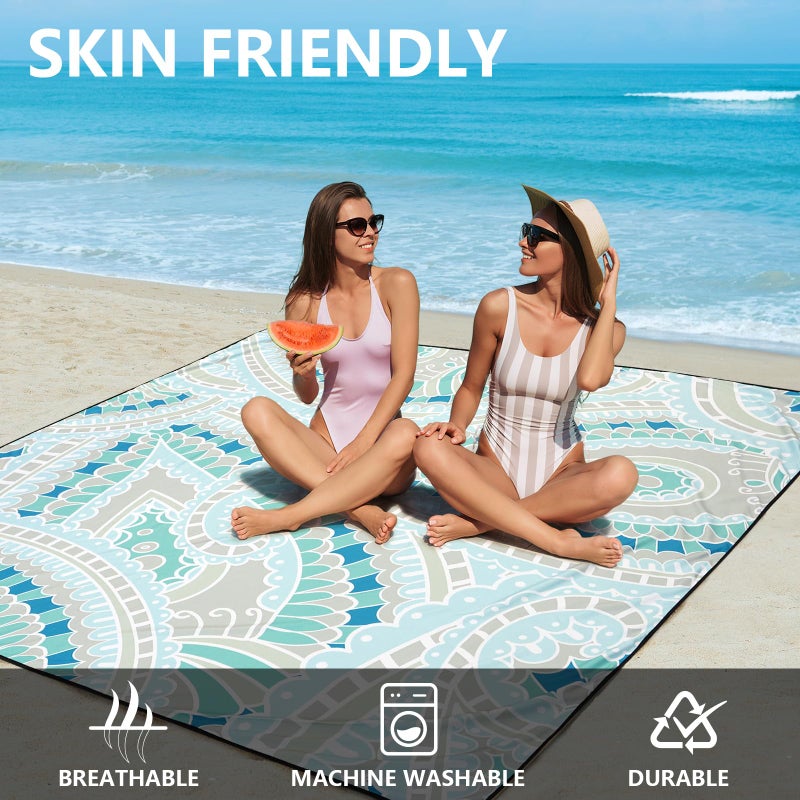 WIWIGO Beach Blanket Sandproof Extra Large Beach Mat Adults Waterproof Quick Drying Sand Free Mat with 4 Stakes & 4 Corner Pockets for Outdoor Travel Camping Hiking Blue 79" X 83" - Image 4
