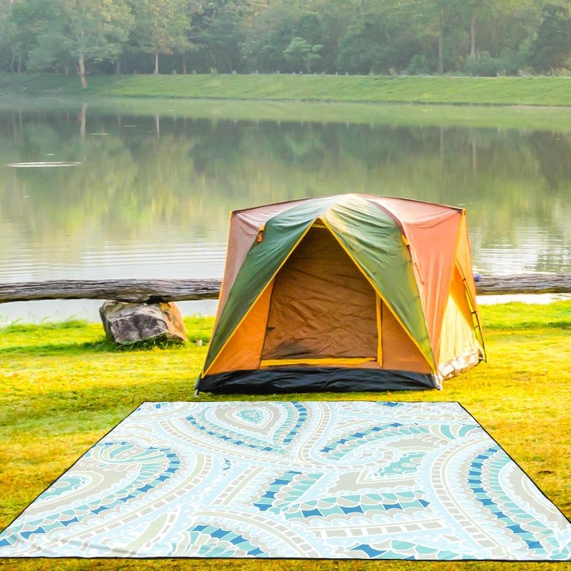 WIWIGO Beach Blanket Sandproof Extra Large Beach Mat Adults Waterproof Quick Drying Sand Free Mat with 4 Stakes & 4 Corner Pockets for Outdoor Travel Camping Hiking Blue 79" X 83" - Image 5