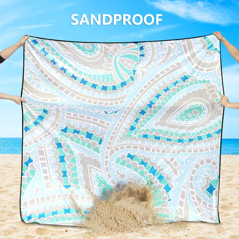 WIWIGO Beach Blanket Sandproof Extra Large Beach Mat Adults Waterproof Quick Drying Sand Free Mat with 4 Stakes & 4 Corner Pockets for Outdoor Travel Camping Hiking Blue 79" X 83" - Image 2