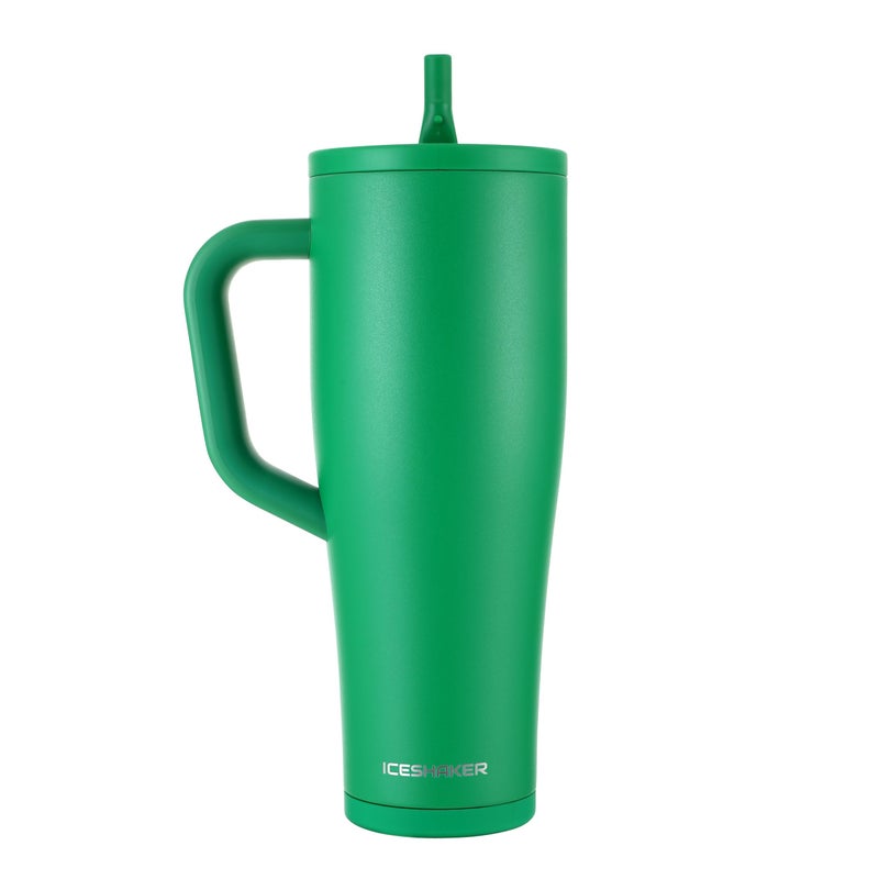 Ice Shaker 40 oz Tumbler with Handle and Straw | 40oz Green | Cold for 30+ Hours | 2-in-1 Tumbler Shaker Bottle | Odor-Free 40 ounce Bottle for Water, Protein Shakes, Smoothies, Cocktails - Image 1