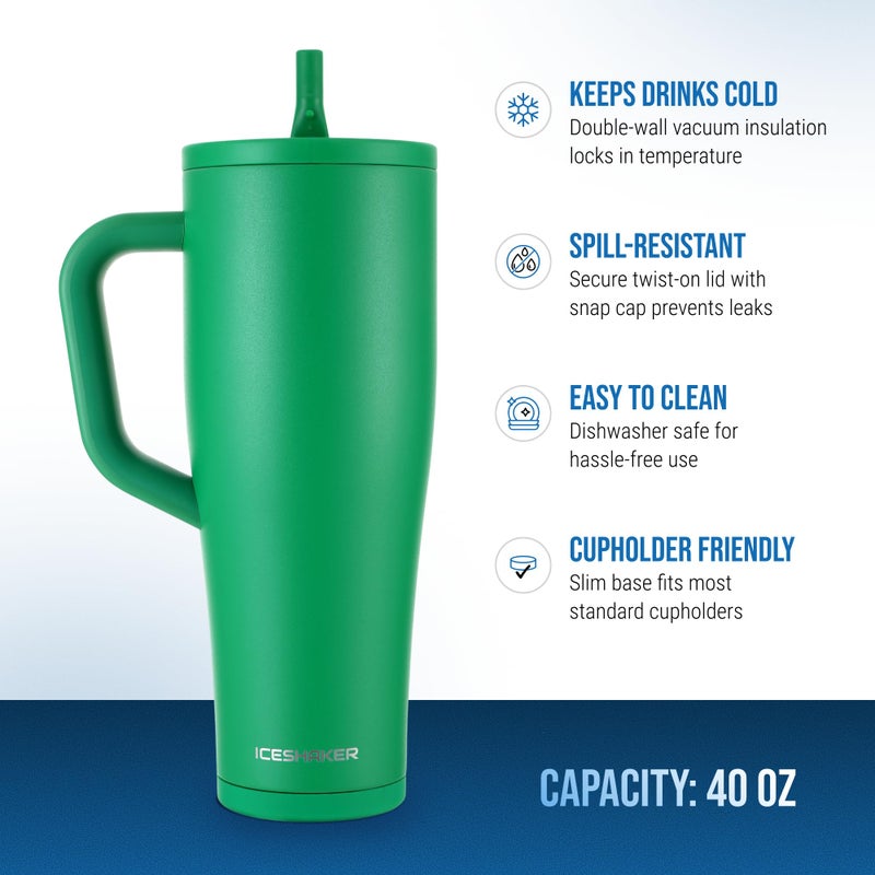 Ice Shaker 40 oz Tumbler with Handle and Straw | 40oz Green | Cold for 30+ Hours | 2-in-1 Tumbler Shaker Bottle | Odor-Free 40 ounce Bottle for Water, Protein Shakes, Smoothies, Cocktails - Image 5