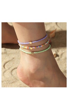 SYOSI Boho Women Anklets Boho Beads Multilayered Love Heart Women Anklets Colorful Adjustable Women Ankle Bracelets Beaded Bracelet Elastic Foot and Hand Chain Jewelry for Women Girls 3PCS  - Image 2