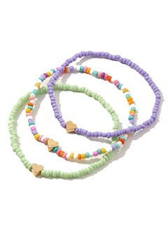 SYOSI Boho Women Anklets Boho Beads Multilayered Love Heart Women Anklets Colorful Adjustable Women Ankle Bracelets Beaded Bracelet Elastic Foot and Hand Chain Jewelry for Women Girls 3PCS  - Image 1