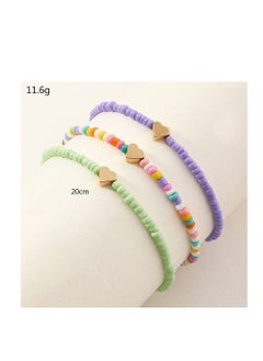 SYOSI Boho Women Anklets Boho Beads Multilayered Love Heart Women Anklets Colorful Adjustable Women Ankle Bracelets Beaded Bracelet Elastic Foot and Hand Chain Jewelry for Women Girls 3PCS  - Image 4