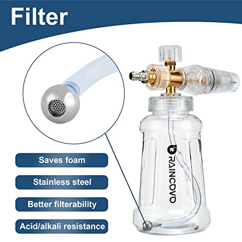 Raincovo Foam Cannon for Pressure Washer, Snow Clear Foam Cannon for Car Wash, Stainless Steel Filter, Adjustable Nozzle with M22 and 1/4 Inch Quick Connect, Additional 1.1 mm Orifice Nozzle - Image 3