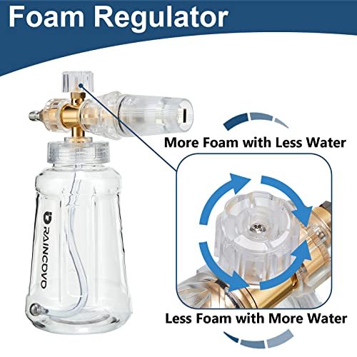 Raincovo Foam Cannon for Pressure Washer, Snow Clear Foam Cannon for Car Wash, Stainless Steel Filter, Adjustable Nozzle with M22 and 1/4 Inch Quick Connect, Additional 1.1 mm Orifice Nozzle - Image 5
