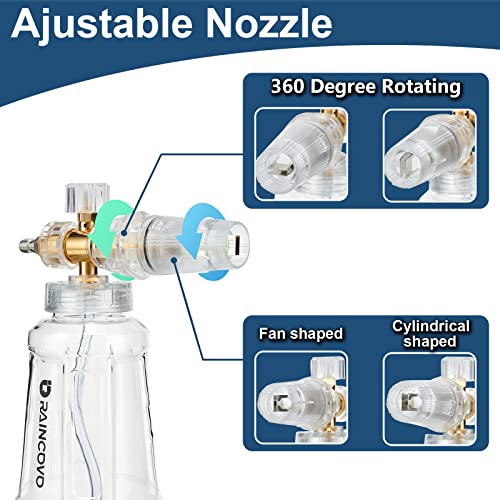 Raincovo Foam Cannon for Pressure Washer, Snow Clear Foam Cannon for Car Wash, Stainless Steel Filter, Adjustable Nozzle with M22 and 1/4 Inch Quick Connect, Additional 1.1 mm Orifice Nozzle - Image 4