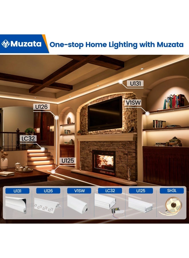 Muzata نظام قناة الألمنيوم على شكل V مع غطاء أبيض حليبي 6 عبوات 3.3 قدم 1 متر لشرائط LED - Image 4