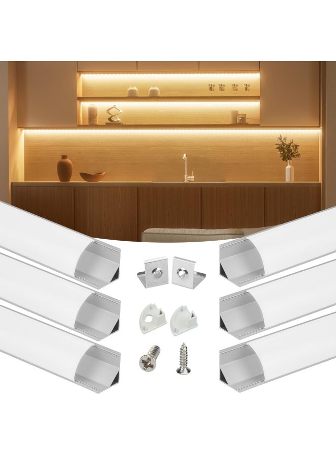 Muzata نظام قناة الألمنيوم على شكل V مع غطاء أبيض حليبي 6 عبوات 3.3 قدم 1 متر لشرائط LED - Image 1